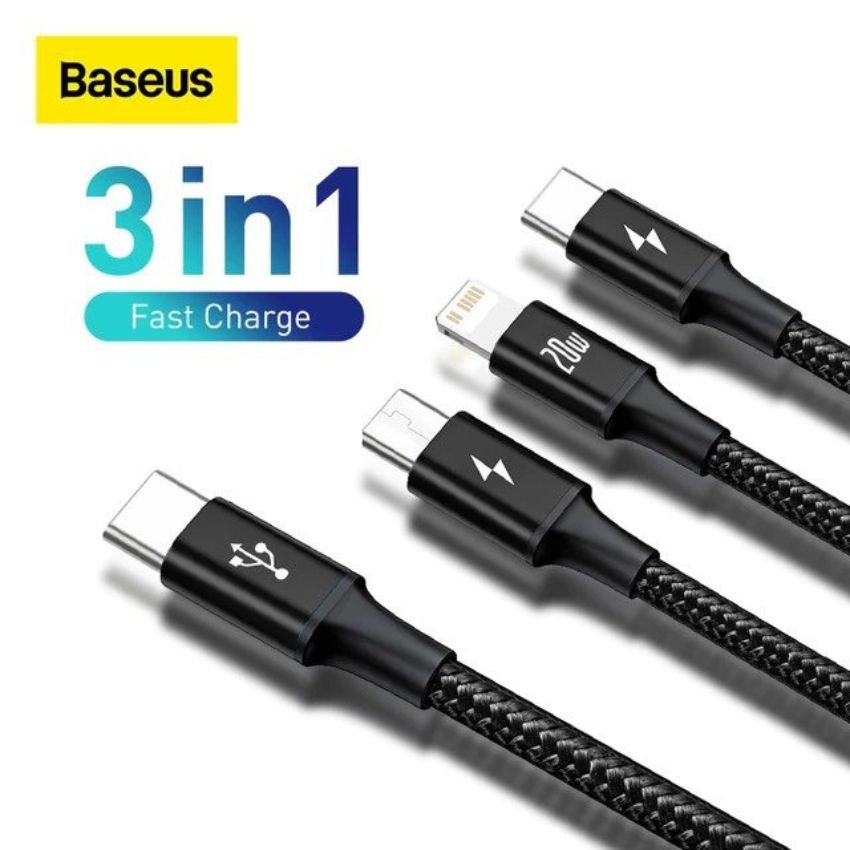 Cáp sạc nhanh 20w 3 đầu baseus rapid series 3-in-1
