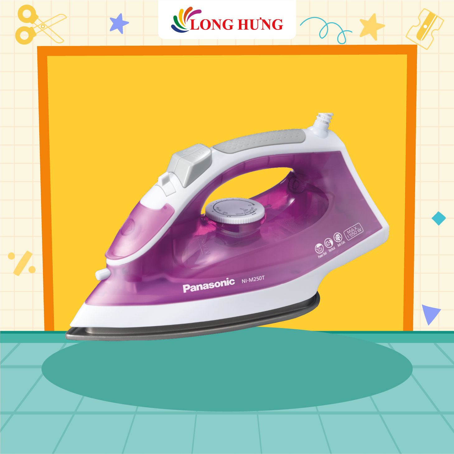 Bàn ủi hơi nước Panasonic NI-M250TPRA - Hàng chính hãng - Công suất 1550W, mặt đế phủ chống dính, phun hơi nước mạnh mẽ, hệ thống chống vôi hóa