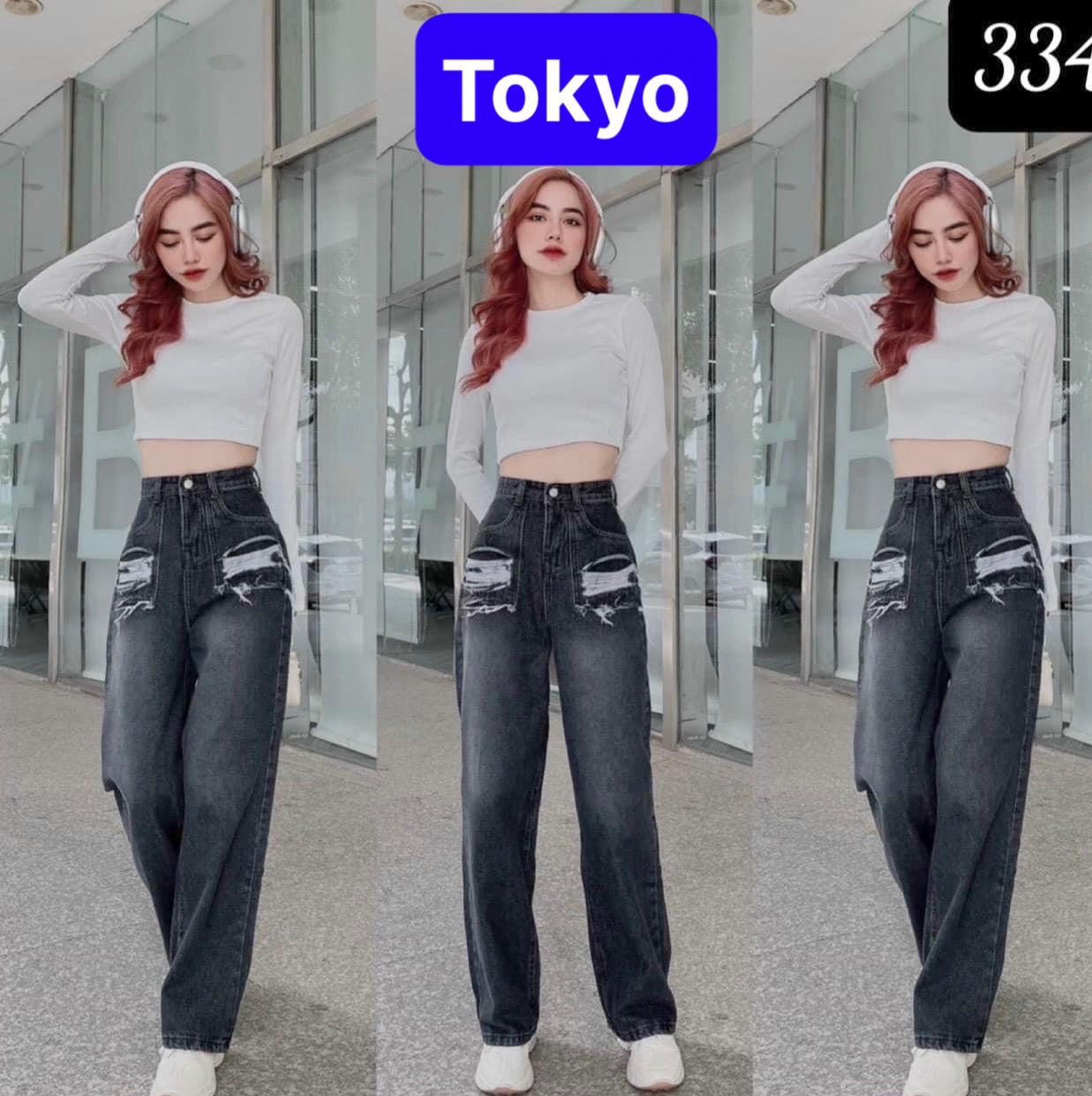  QUẦN BAGGY JEAN NỮ CHẤT BÒ ỐNG SUÔNG RỘNG RÁCH LƯNG CAO NÂNG MÔNG CAO CẤP MỚI - TOKYO FASHION 