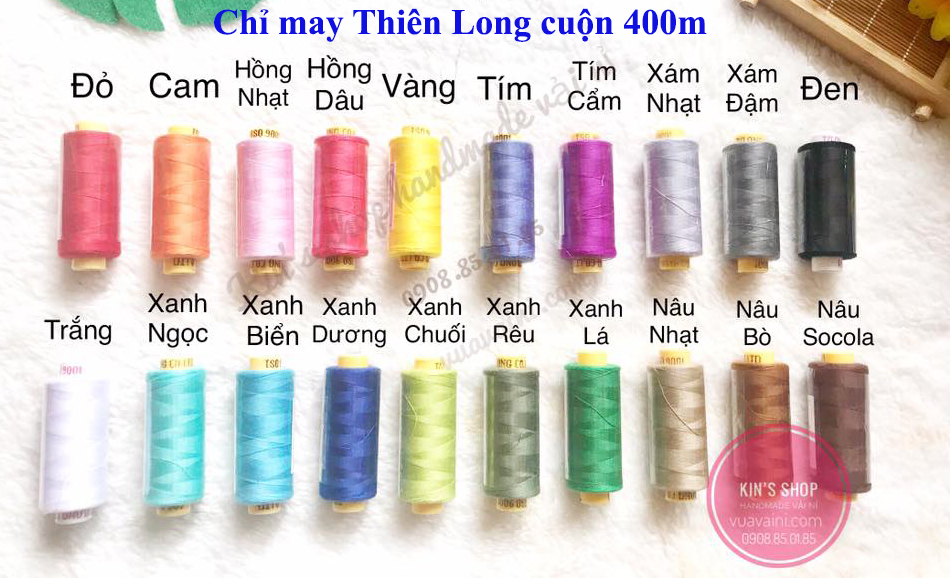 CHỈ MAY THIÊN LONG CUỘN 400M MÀU CĂN BẢN CHỈ DAI BỀN MÀU CHẮC CHẮN DÙNG MAY VÁ THÊU THÙA LÀM ĐỒ HANDMADE PHỤ LIỆU MAY MẶC