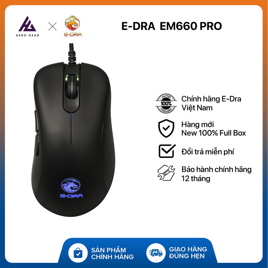 Chuột gaming e-dra em660 fps pro - chống nước - 16000 dpi - led rgb - bảo hành 24 tháng