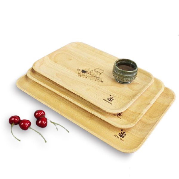 Khay /dĩa gỗ chữ nhật có in họa tiết dễ thương bền dẹp an toàn - kích thước 34 x 24 x 2 cm - gỗ đức thành 26141