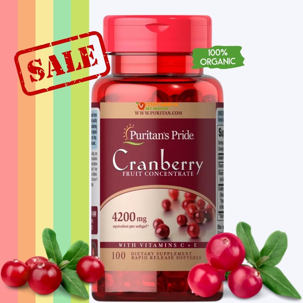 Viên uống giảm viêm đường tiết niệu giảm tiểu dắt chống oxy hóa Puritans Pride Natural Cranberry 100 viên 4200mg