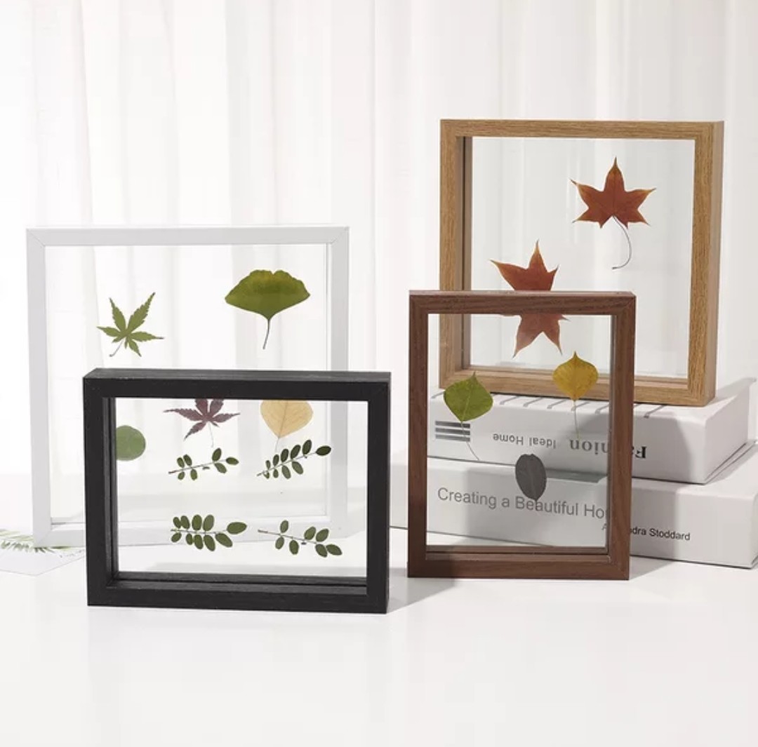 Khung ảnh để bàn hai mặt trang trí nhà cửa phong cách Hàn Quốc nhiều kích thước, khung tranh ép hoa khô chất liệu gỗ thông tự nhiên