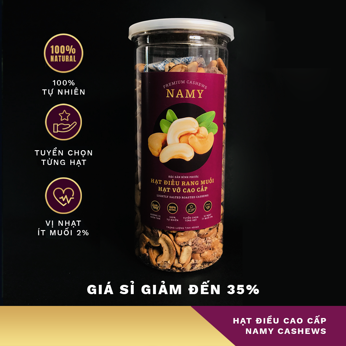 Hạt Điều Rang Muối Hạt Vỡ NAMY - Ít Muối - Cân Đủ 450g - Có Giá Sỉ