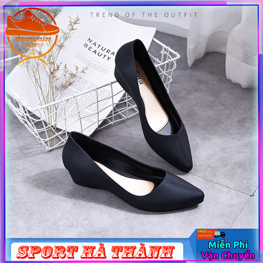 Giày nữ hài búp bê trơn đen kiểu dáng đơn giản