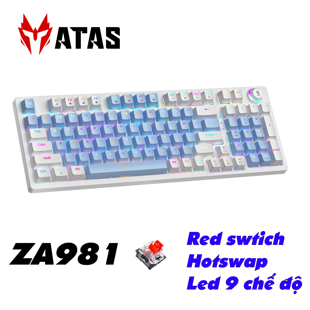 Bàn phím cơ ATAS ZA981 98 Key - Có Hotswap - Red switch - Có nút điều chỉnh độ sáng - LED 9 chế độ