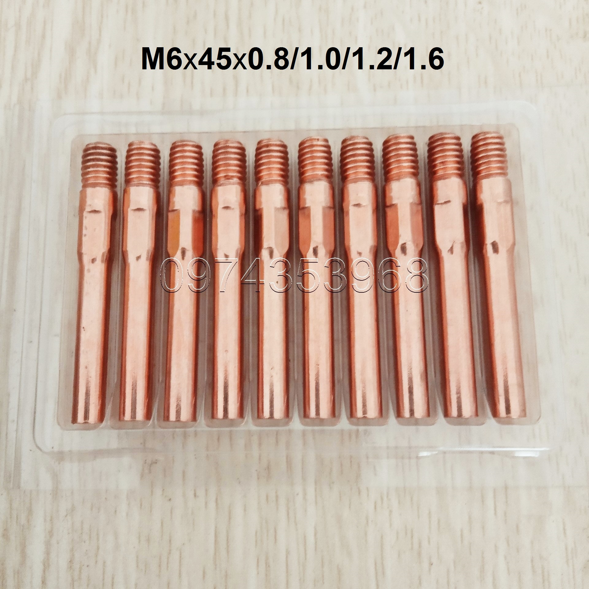 Bép hàn mig m6x45x0.8-1.6mm loại bép gầy dùng cho súng hàn mig 200a - vỉ 10 cái