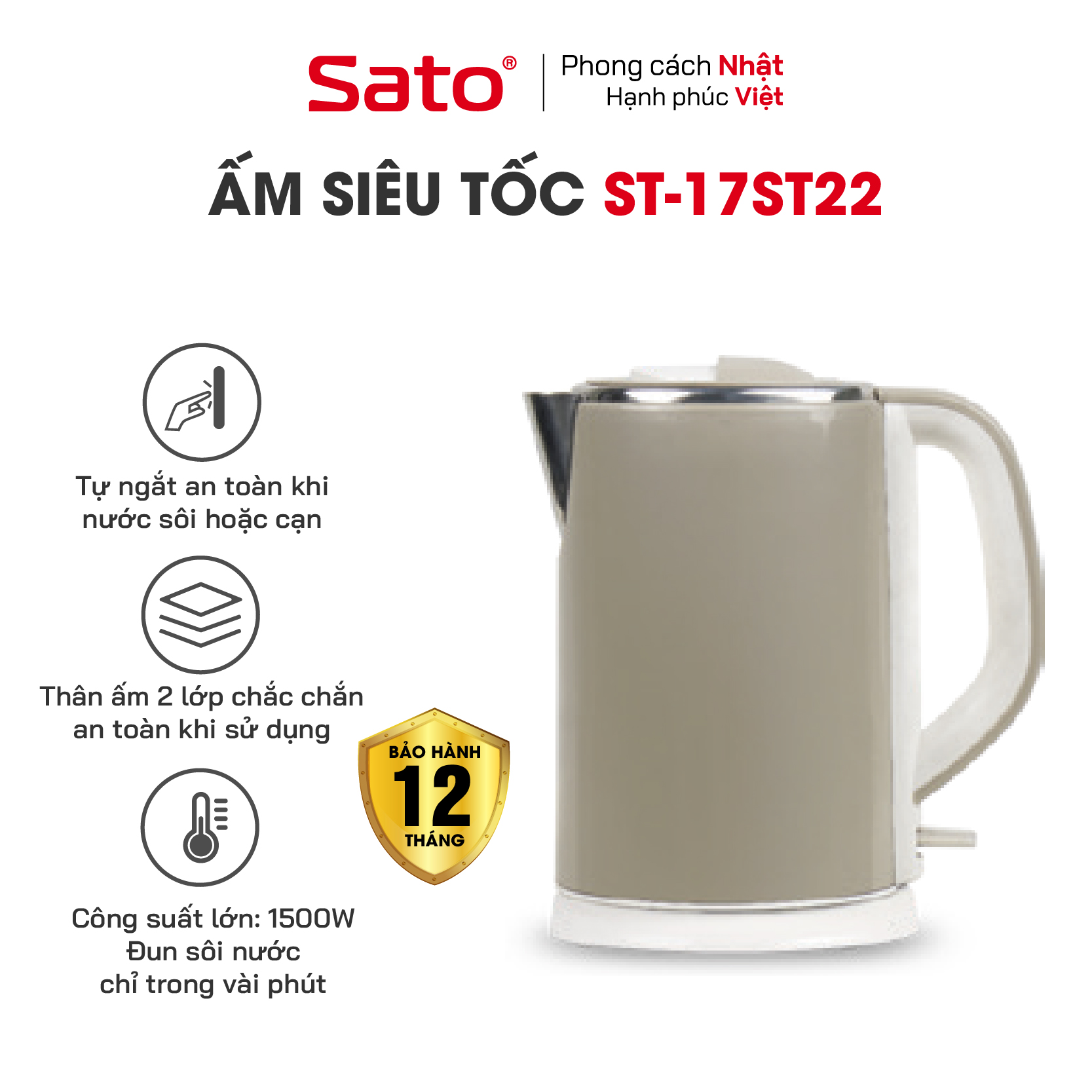Ấm siêu tốc 1.8l sato 17st22