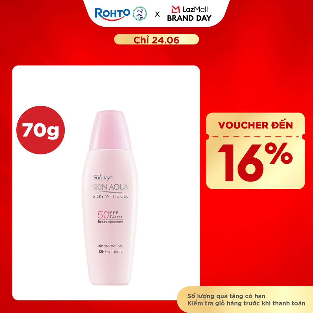 Kem chống nắng Skin Aqua dưỡng trắng  dưỡng ẩm, dùng hàng ngày dạng gel Sunplay Skin Aqua Silky White Gel Eco Việt Nam SPF 50, PA++++ 70g