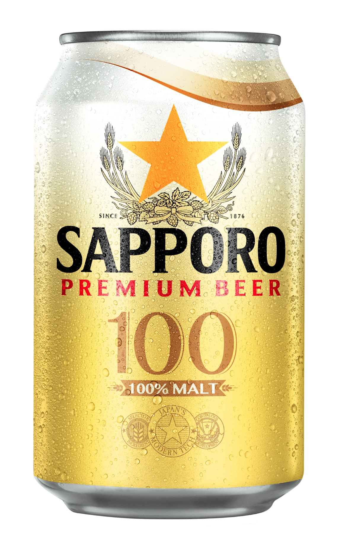 Bia Sapporo Premium 100, lon 300ml (24 lon/thùng) gold - Sản phẩm do Cholimex Food phân phối