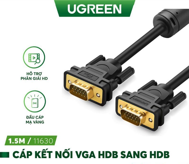 Cáp vga 3+6c dài 1,5m cho màn hình, máy chiếu ugreen 11630 cao cấp