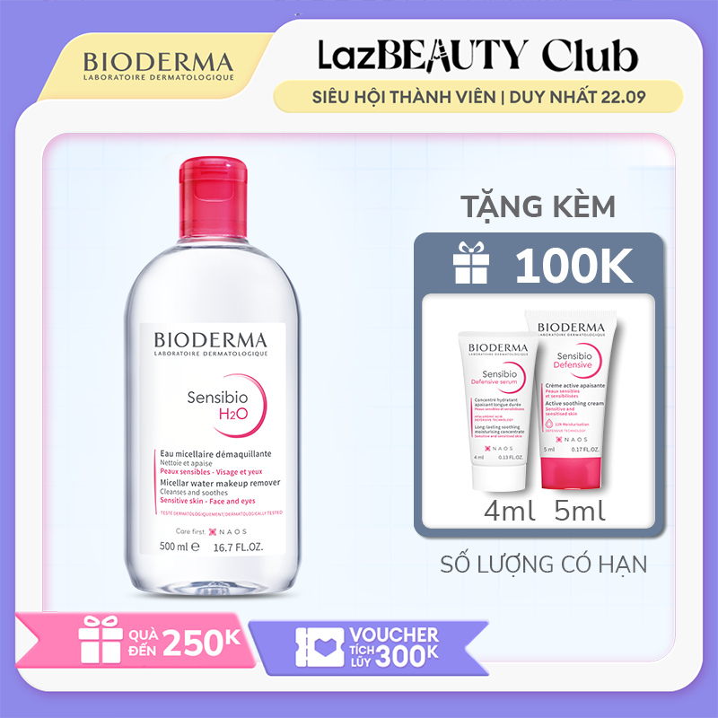 Dung dịch làm sạch và tẩy trang micellar cho da thường và da nhạy cảm Bioderma Sensibio H2O 500ml