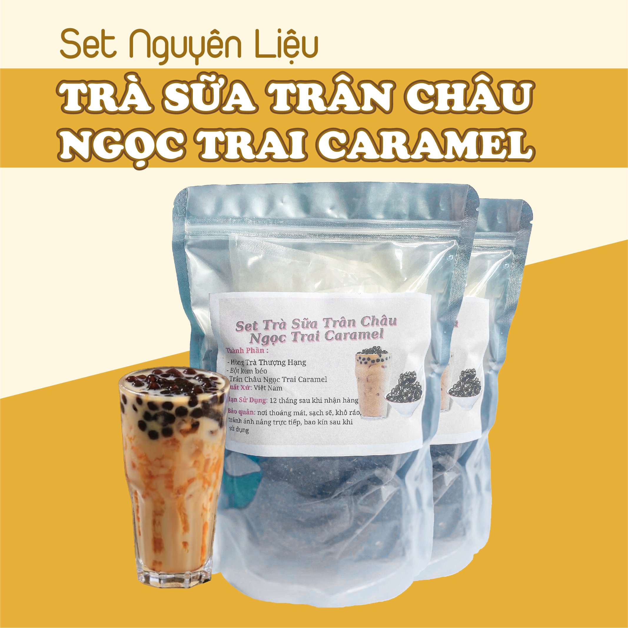 Trà sữa tự pha set lớn nguyên liệu trà sữa trân châu ngọc trai caramel nấu được 42-45 ly chuẩn vị trà sữa bếp cute official