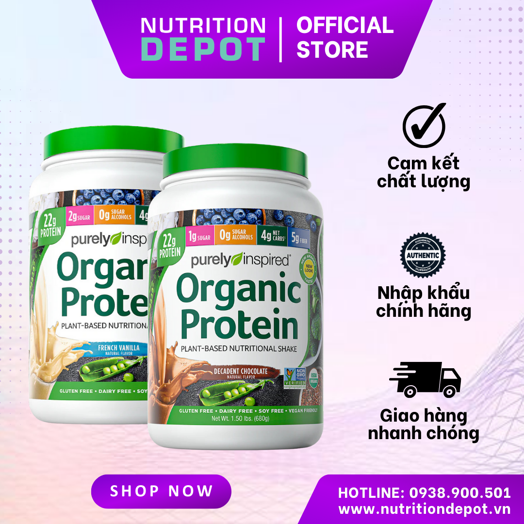 Combo 2 hũ Thực phẩm bổ sung Protein hữu cơ từ thực vật Purely Inspired Organic Protein 100% Plant - Nutrition Depot Vietnam