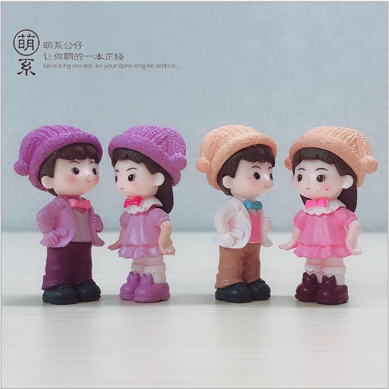 Tượng Cặp Đôi Tình Nhân Mũ Len trang trí tiểu cảnh, trang trí bánh kem, phụ kiện sinh nhật, làm đồ chơi