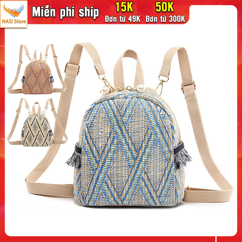 Balo mini nữ B1034 NASI Store ba lô nữ vải cói cao cấp mẫu thời trang phong cách hàn quốc balo nữ nhỏ mini xinh xắn đi chơi du lịch