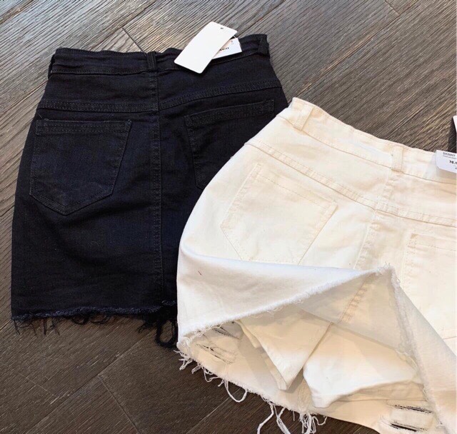 CHÂN VÁY KAKI JEAN NỮ RÁCH - CÓ QUẦN TRONG MS01 / CÓ 2 MÀU