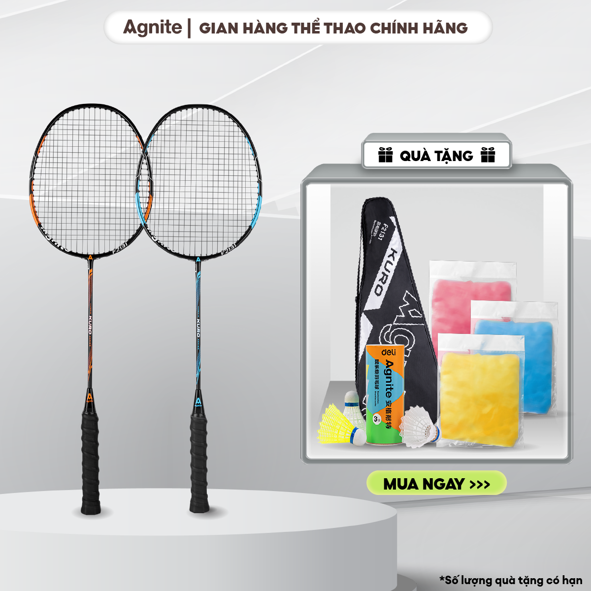 Vợt cầu lông SIÊU NHẸ Agnite chính hãng khung carbon cao cấp cho người chơi thể thao chuyên nghiệp- 2 chiếc - F2131
