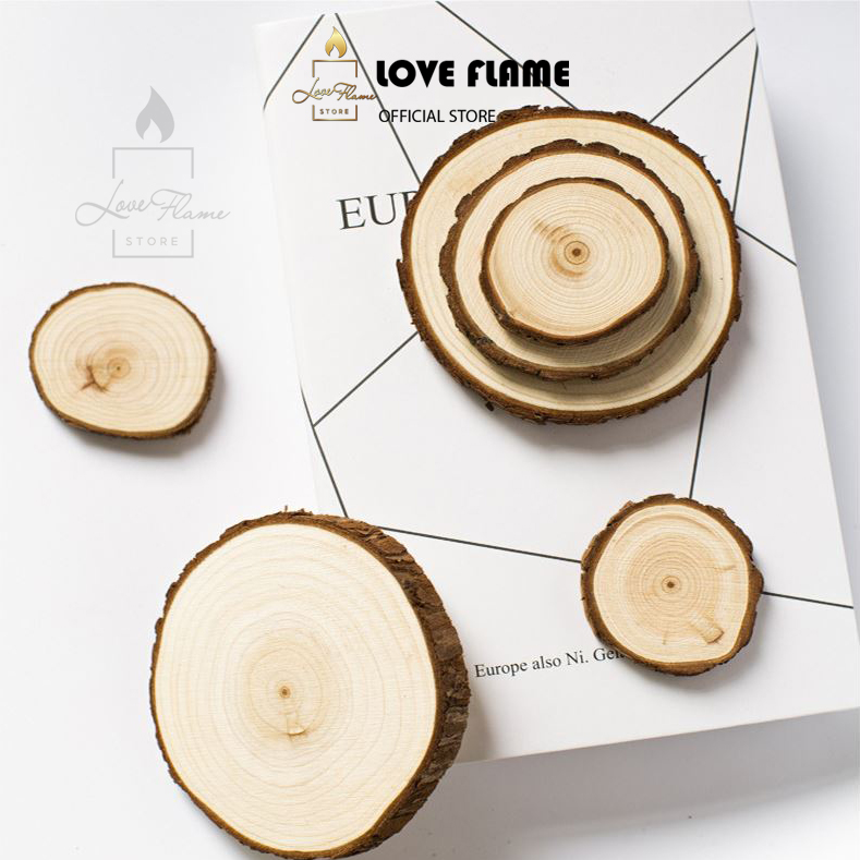 Đế nến thơm gỗ tự nhiên, đế ly, cốc, chén. Đế trang trí có vân gỗ đẹp Love Flame. Phụ kiện đế gỗ nến thơm Decor Nhà Cửa