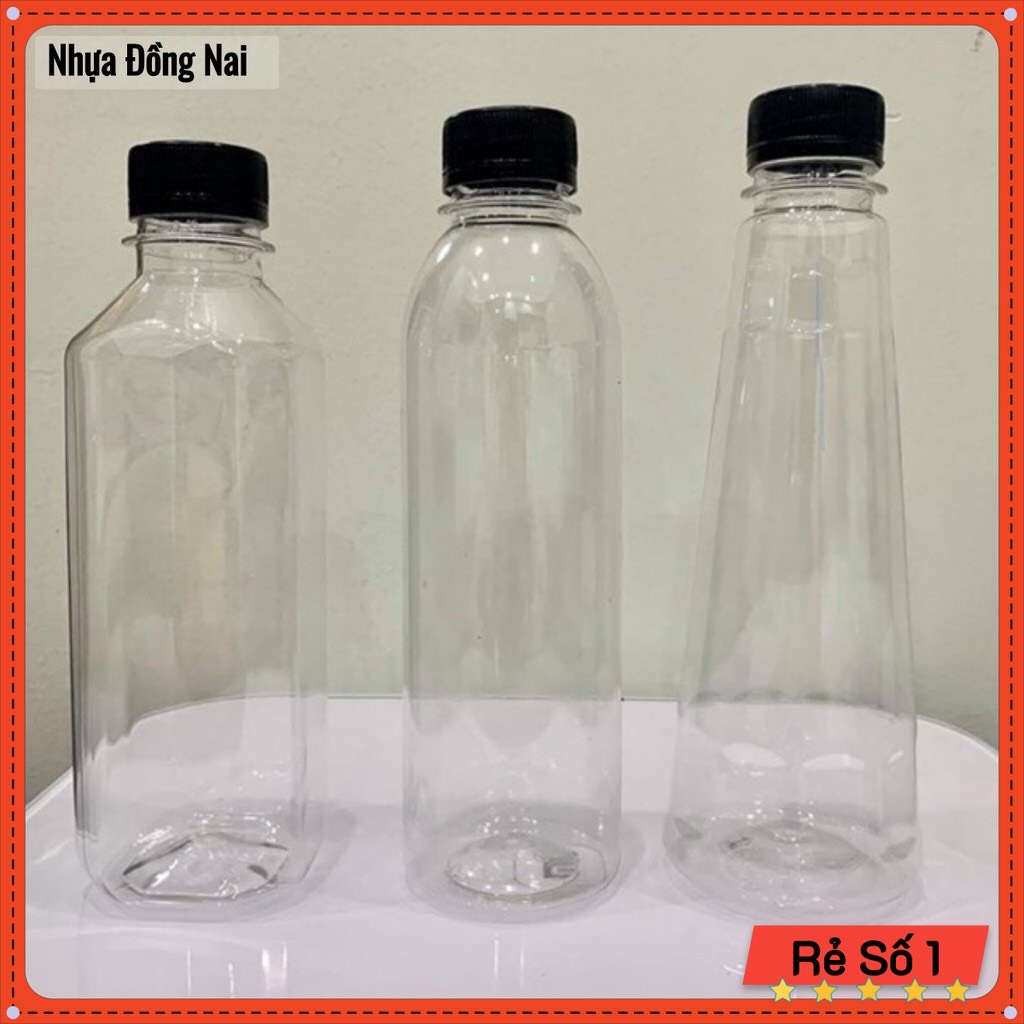 combo 50 Chai Nhựa Tròn Nắp Đen - Chai Nhựa Trà Sữa 330ml