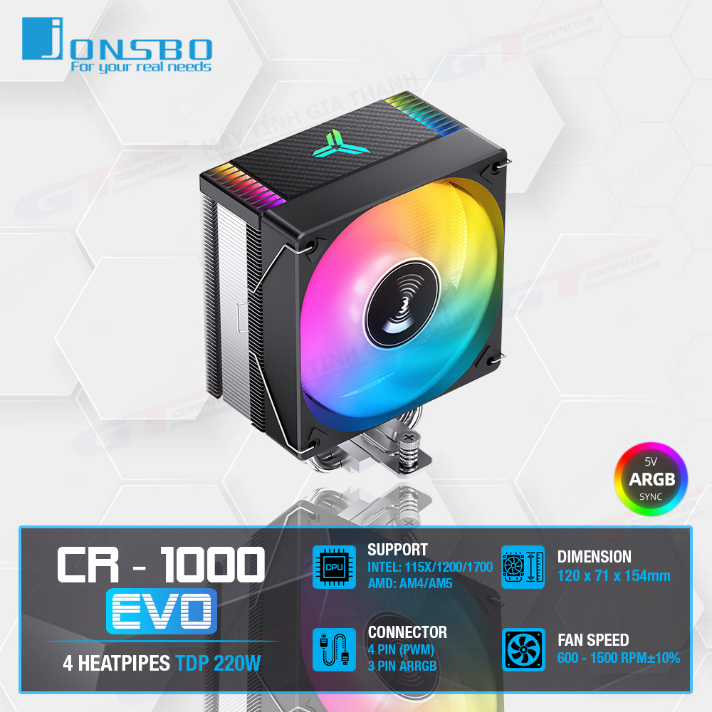 Tản Nhiệt CPU Jonsbo CR1400 EVO / CR1000 EVO (ARGB) Hỗ Trợ LGA 115X/1200/1700