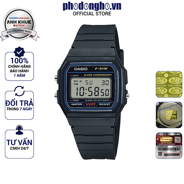 Đồng hồ dây nhựa huyền thoại Casio Anh Khuê F-91W-1DG