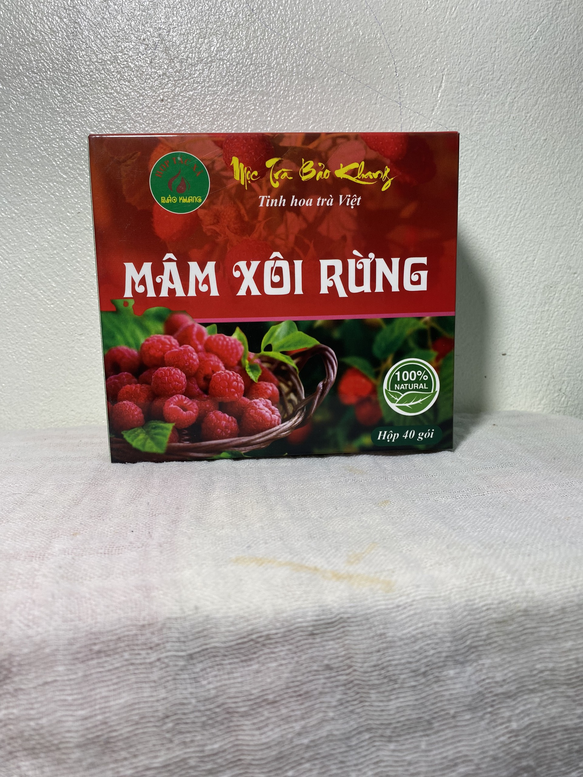 Hộp 40 gói trà mâm xôi rừng Bảo Khang, cây mâm xôi, giúp hết nám, tàn nhang, thoát vị đĩa đệm