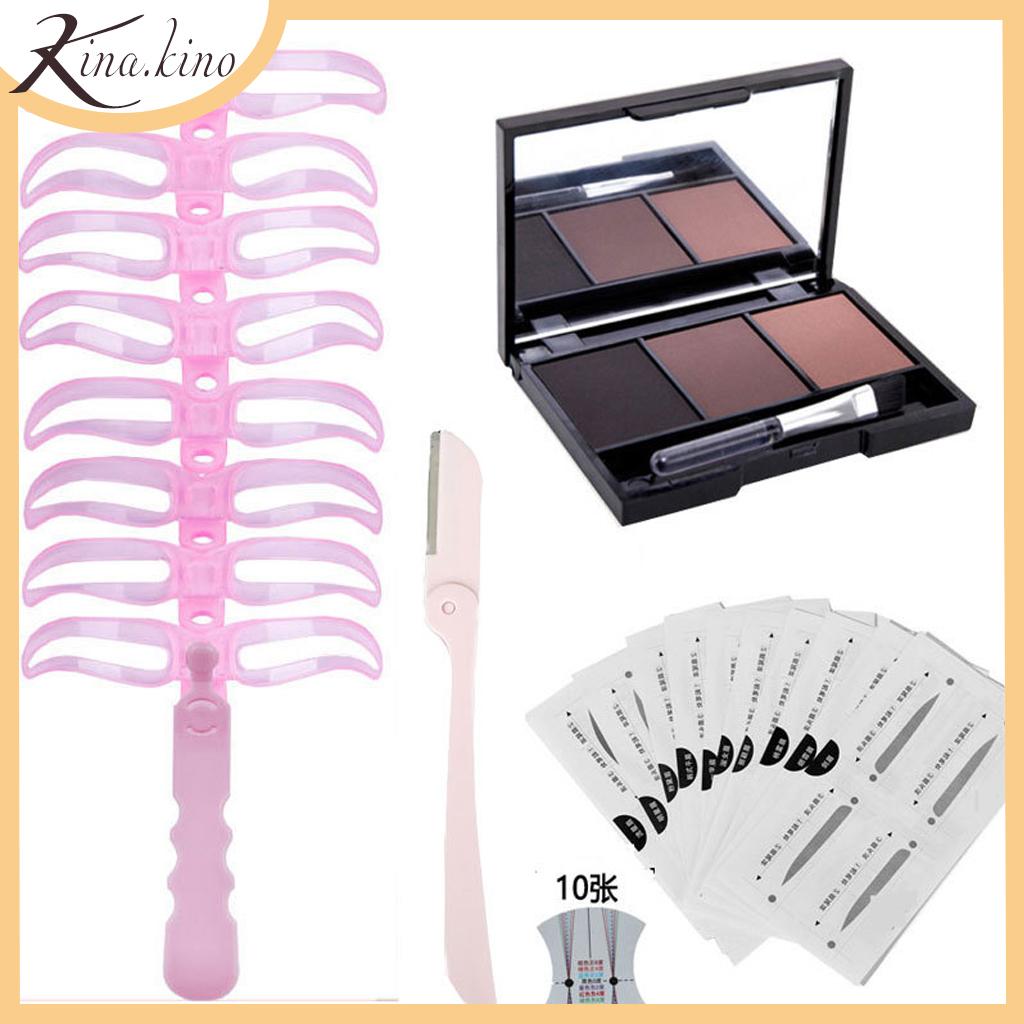 Combo bộ kẻ chân mày + bộ phấn tán kẻ lông mày + dao cạo long mày + tấm dán khuôn kẻ lông mày + bộ khuôn kẻ chân mày - giúp cách vẽ chân mày nhanh chóng - tạo lông mày đẹp - Kina.Kino
