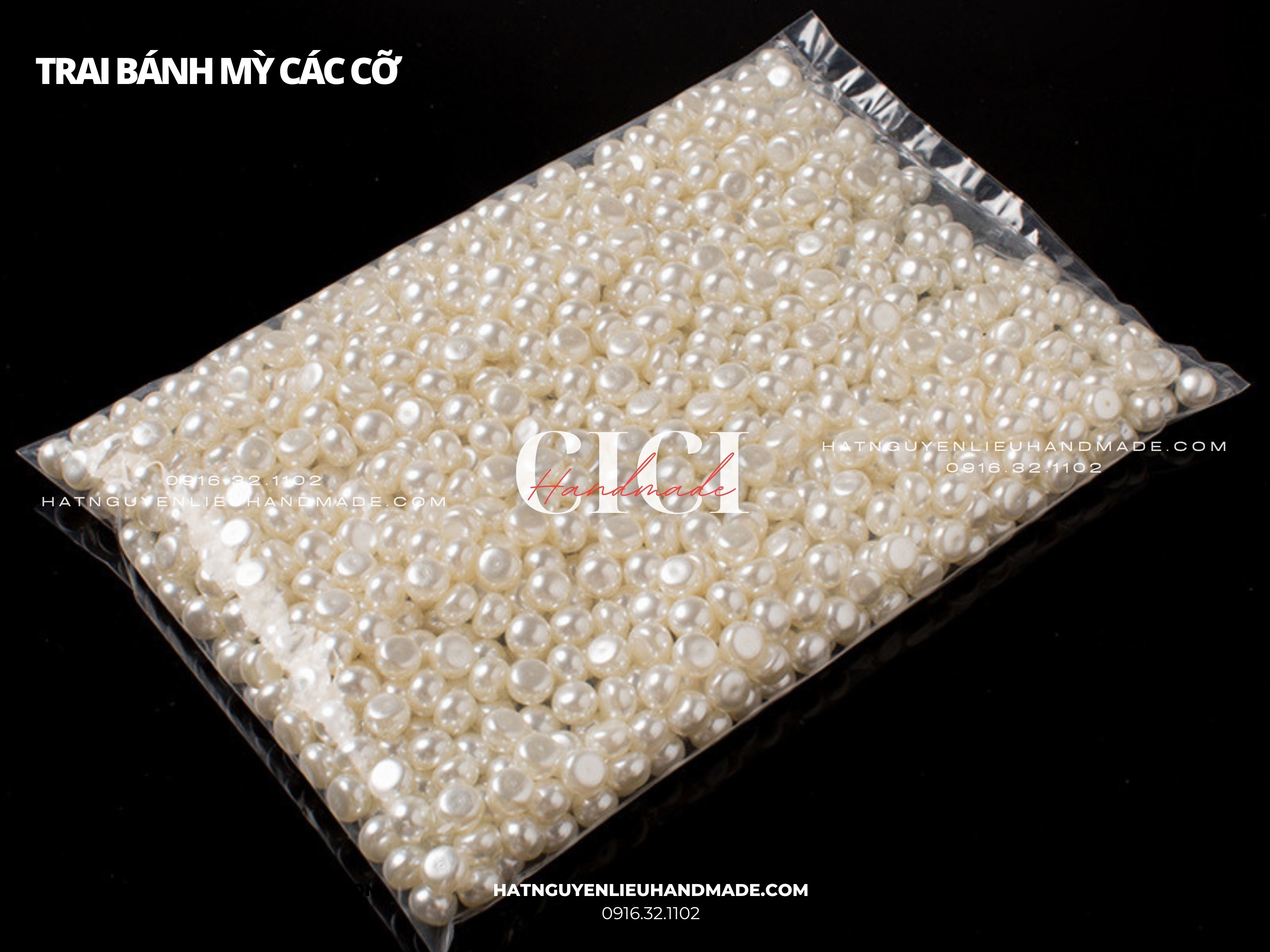 Túi 5-10 hạt nhựa trai bánh mì màu kem, trai dẹt không lỗ Cici Handmade nguyên liệu đính kết hạt cườm pha lê