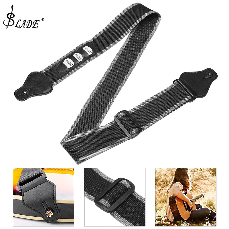 SLADE Dây Đeo Đàn Ghi Ta Màu Đen Có Thể Điều Chỉnh Có Túi Plectrum Cho Guitar Bass Điện Acoustic