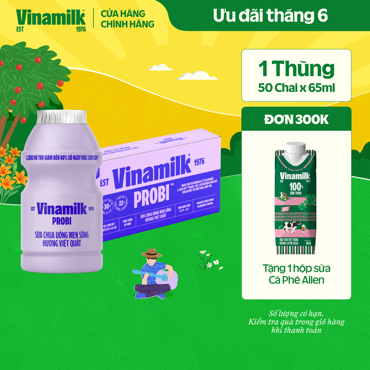 [CHỈ GIAO TRONG BÁN KÍNH 15KM] Thùng Sữa chua uống Probi Việt Quất chai x 65ml - 50 chai/Thùng Yogurt