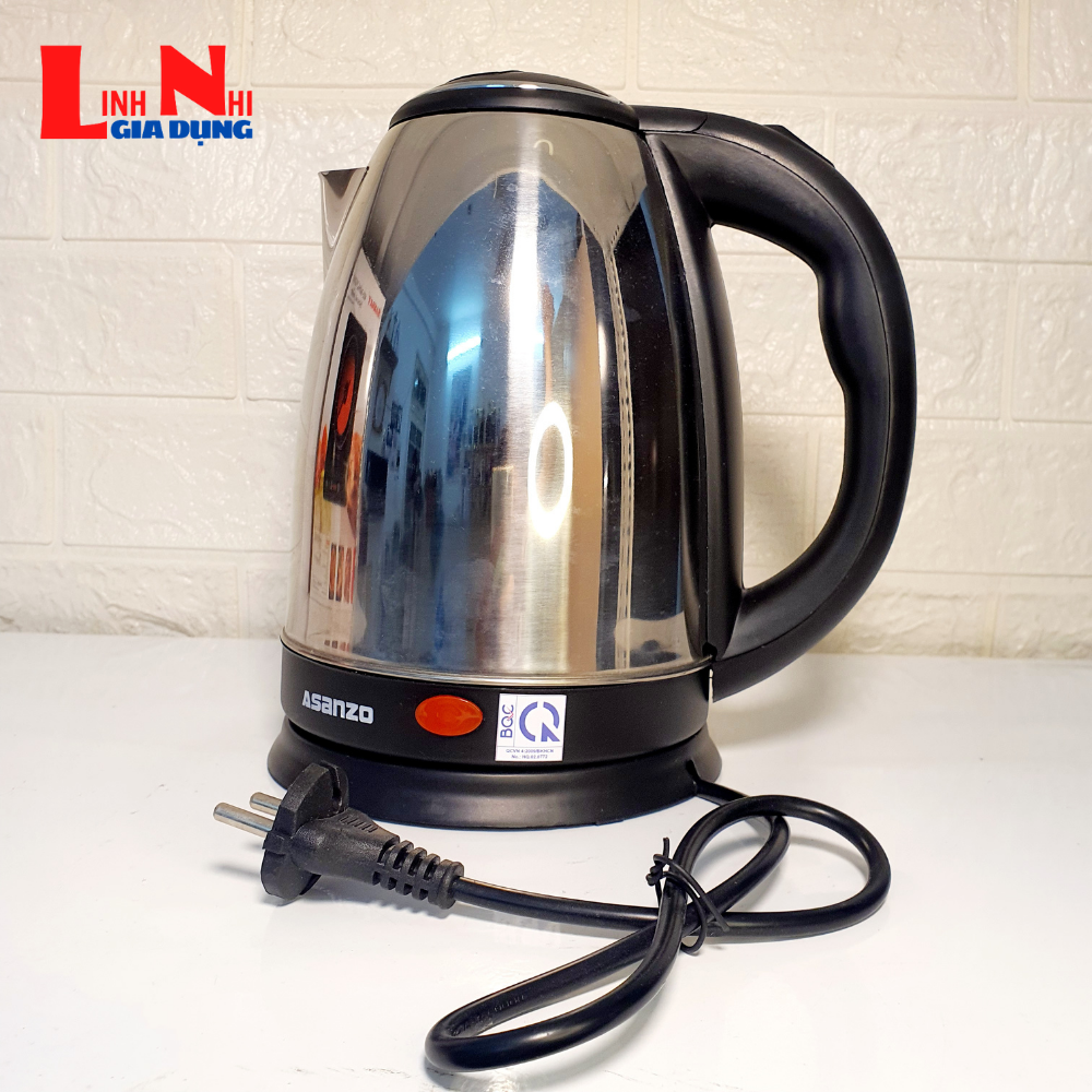 Bình đun siêu tốc 1.8 lít asanzo sk-1800, công suất 1500w thân inox sạch sẽ mau sôi