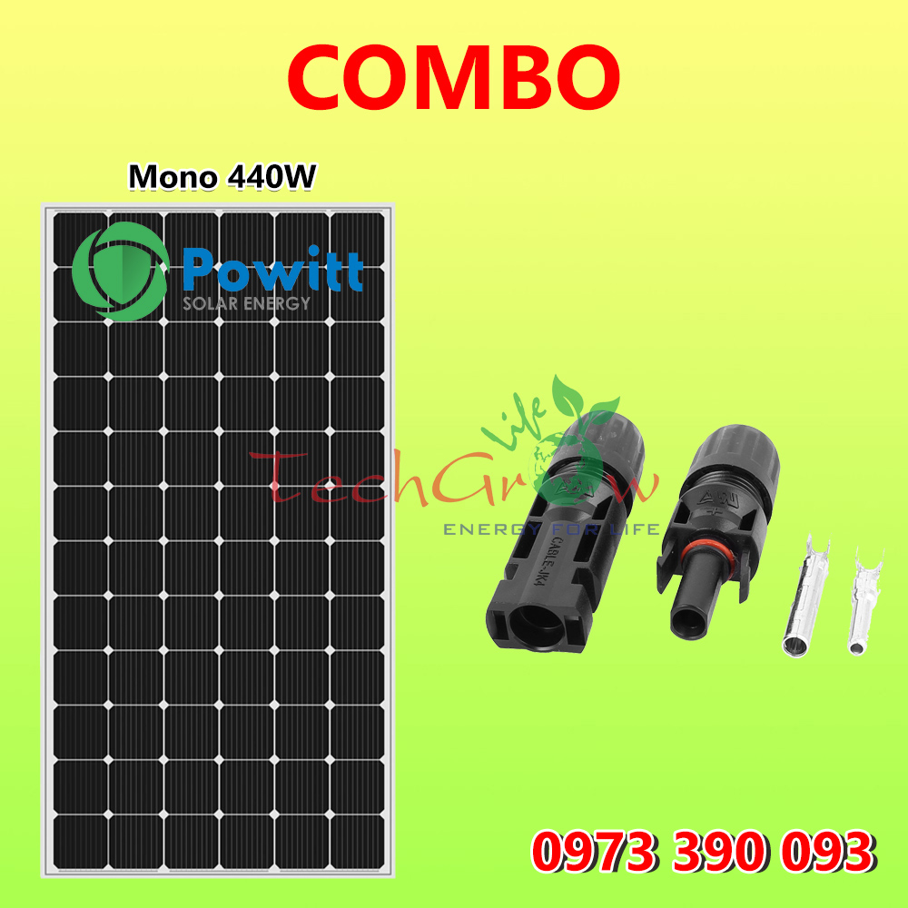 COMBO tấm pin năng lượng mặt trời Powitt Mono 440W + Jack nối MC4