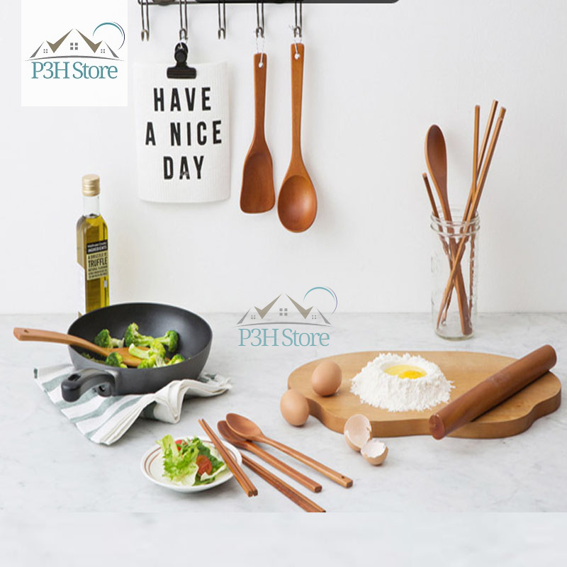 Dụng cụ làm bếp Lock&Lock bằng gỗ Rose Wood Sạn xào đũa chiên muỗng khuấy muôi múc canh p3hstore