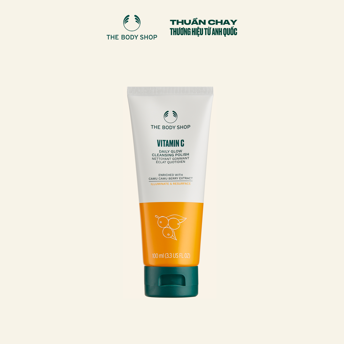 Sữa Rửa Mặt Tẩy Tế Bào Chết Vitamin C Glow Cleansing Polish 100ML The Body Shop