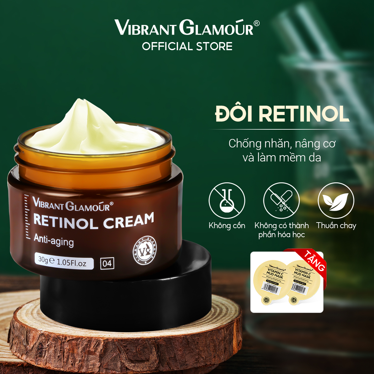 Kem Dưỡng Ẩm  Retinol  1.5% VIBRANT GLAMOUR Chống Lão Hóa & Dưỡng Ẩm Sâu & Làm Mờ Nếp Nhăn & Làm Mờ Sắc Tố & Nâng Cơ Săn Chắc Da & Giải Quyết Hầu Hết Các Vấn Đề Về Da 30g