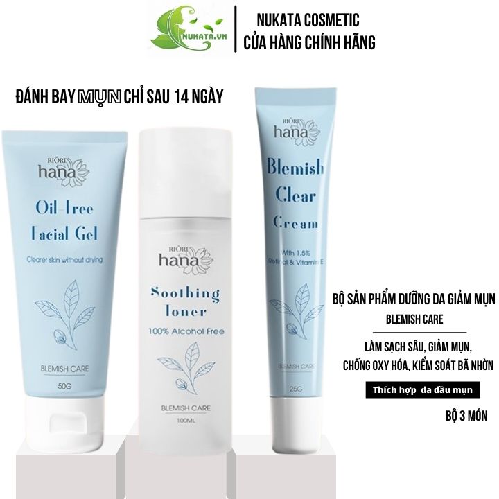 Combo giảm thâm mụn Riori Blemish Care chăm sóc da dầu mụn nukata cosmetic