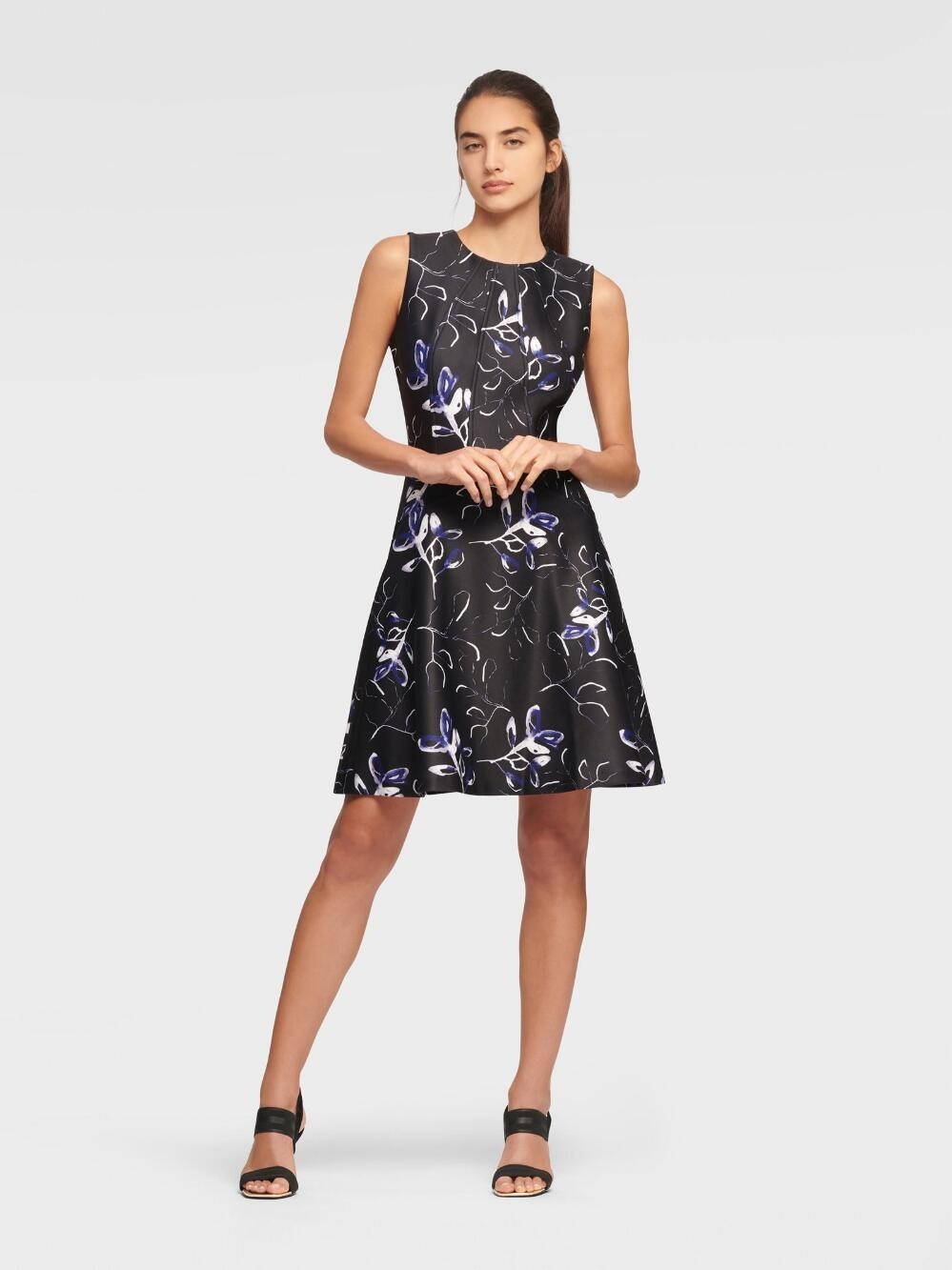 Đầm Nữ DKNY Sleeveless Fit And Flare Dress Black & Blueberry