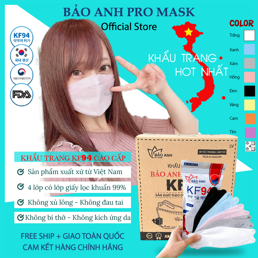 [ Túi 10 chiếc ] Khẩu Trang KF94 Công Nghệ Hàn Quốc , Khẩu Trang 4D Thiết Kế Chống Bụi Mịn Ôm Khuôn Mặt