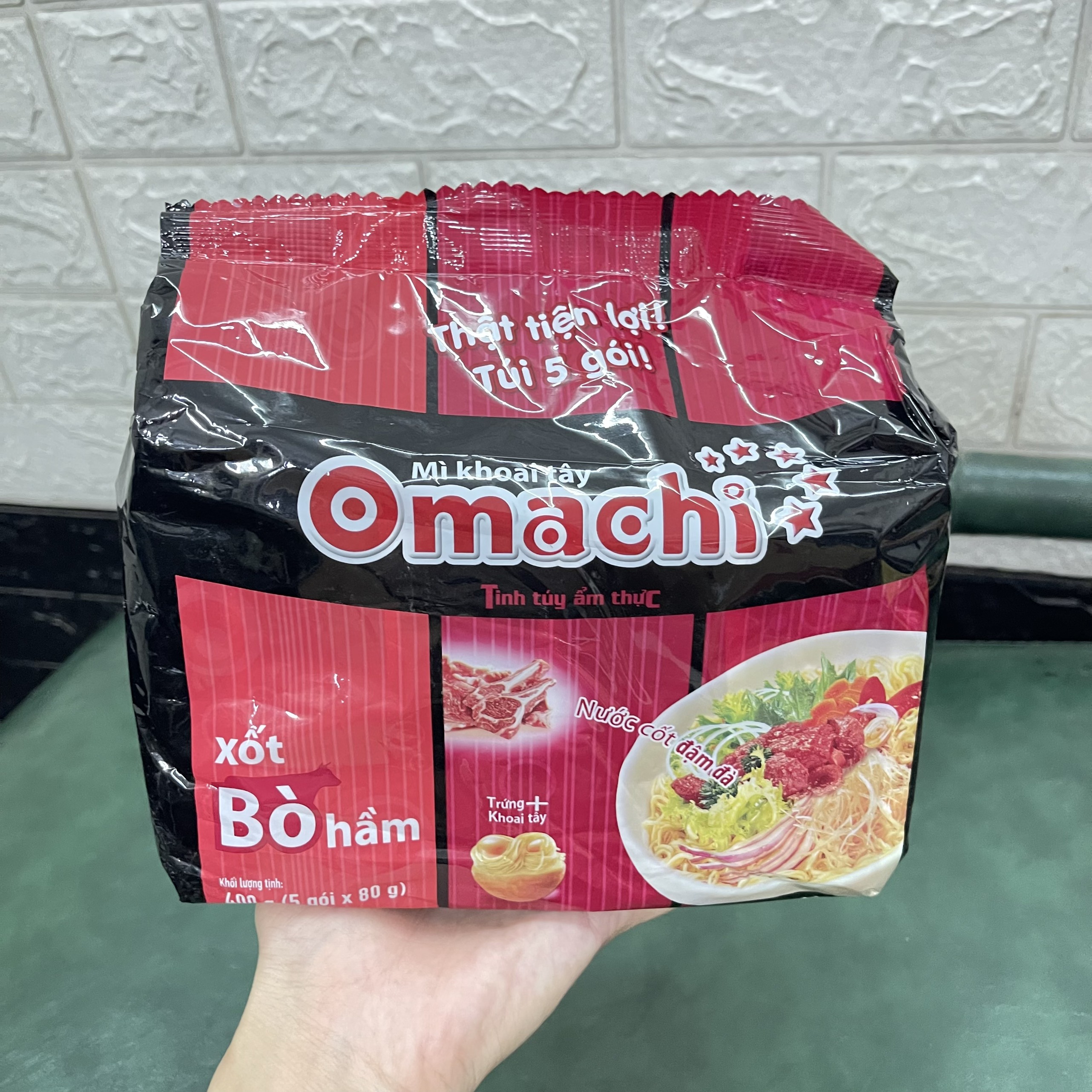 Bịch 5 gói mì tôm omachi xốt bò hầm 80g