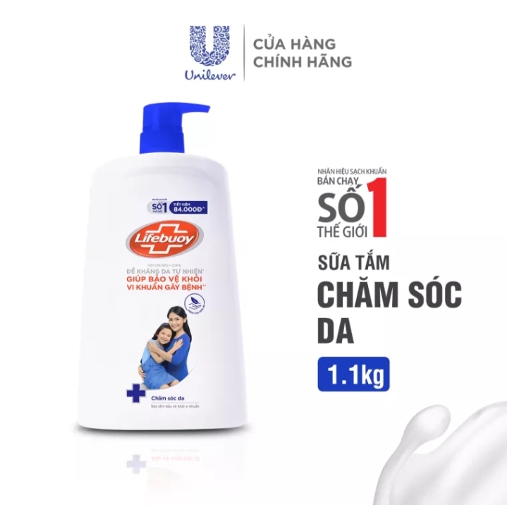 Sữa tắm Lifebuoy (xanh) 1,1kg, Sữa tắm ion bạc chăm sóc da sạch khuẩn Lifebuoy bảo vệ vượt trội 10 phòng ngừa dịch bệnh.