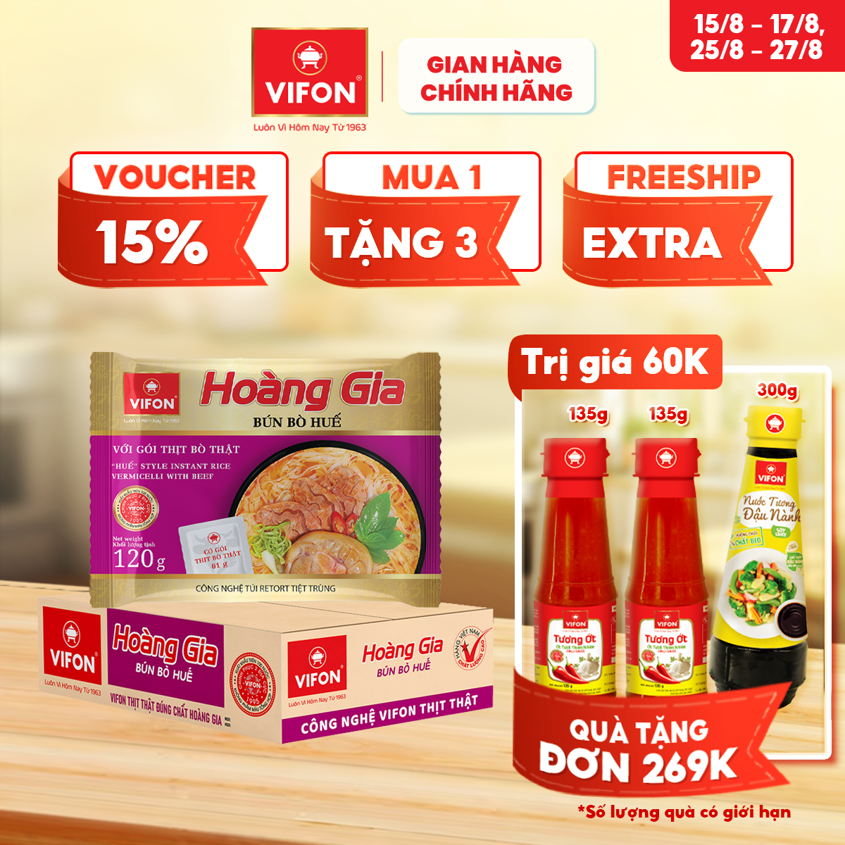 [VOUCHER đến 80K]-Hoàng Gia Bún Bò Huế VIFON 120gr/gói