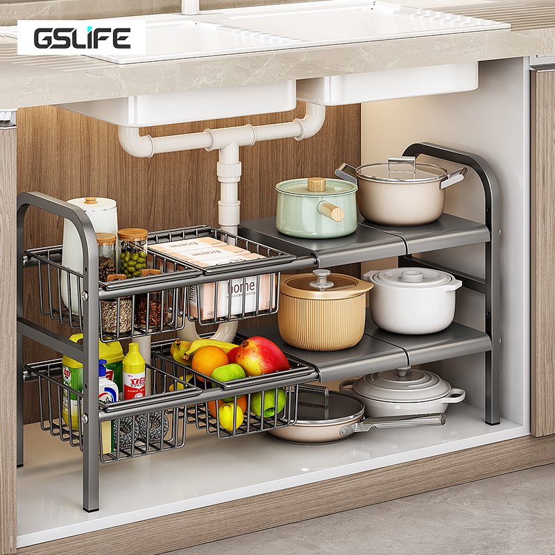 Gslife Kệ Gầm Bồn Rửa Bếp Để Đồ Nhà Bếp 1&2 Tầng Kệ Để Xoong Nồi Gầm Bếp Đa Năng