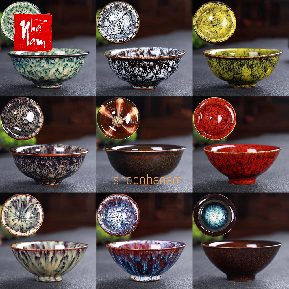 [NHIỀU MÀU] Chén trà men Thiên mục Lông thỏ Hỏa biến, chén uống trà men hỏa biến Nhã Nam