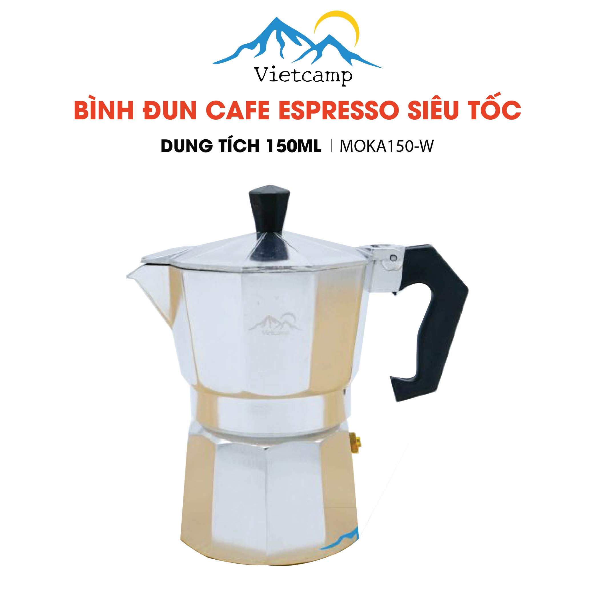 Bình đun cafe Espresso siêu tốc Moka Pot - 150 ml nước - 15 gram cafe - Màu bạc - Chất liệu nhôm - Pha được 5 shot