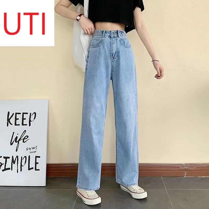 [ FREESHIP ] QUẦN JEAN ỐNG RỘNG NỮ LƯNG CAO MÀU XANH NHẠT CAO CẤP UTI PHỐI CẠP CHỈNH SIÊU XỊN SÒ, VÀI DÀY, FORM CHUẨN, TỎA SÁNG CÙNG UTI