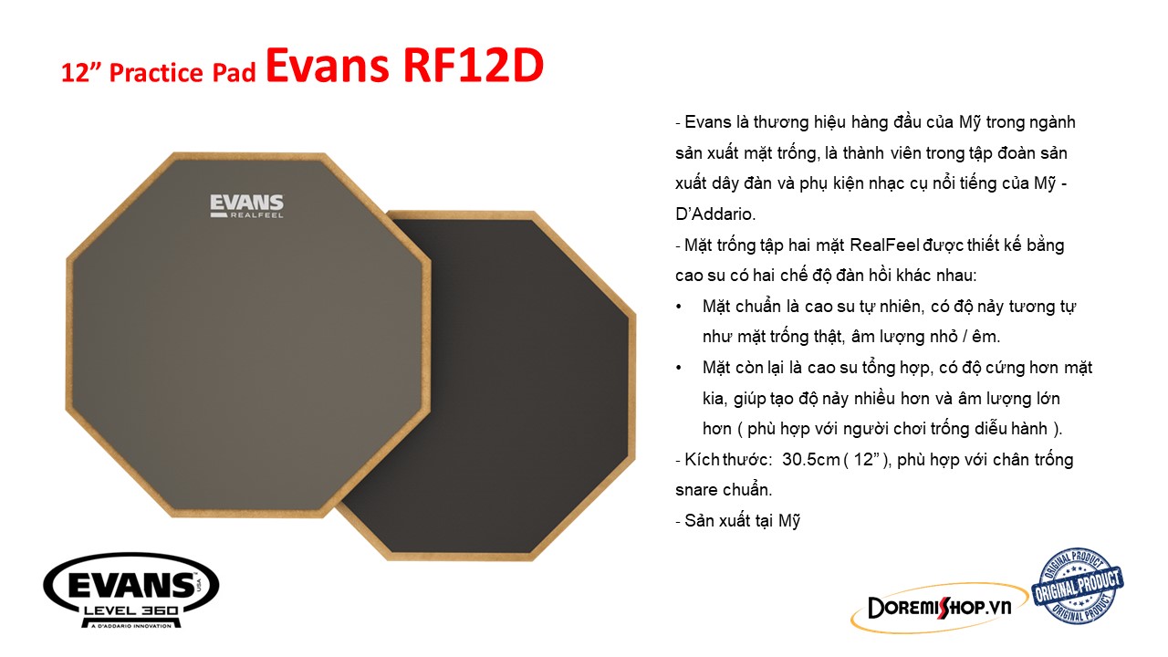 Mặt trống tập drum practice pad evans rf6d và rf12d
