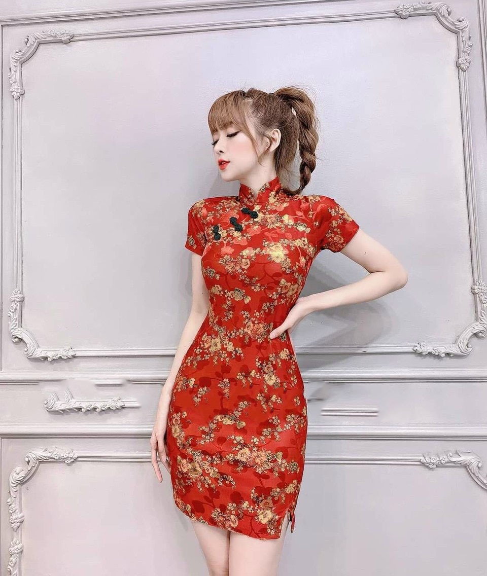 Sườn Xám Ôm Body Tôn Dáng Họa Tiết Hoa Văn, Trung Hoa Siêu Xinh Dạo Phố Dự Tiệc Main