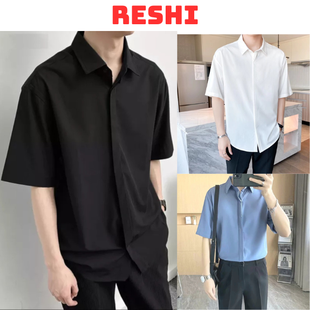 Áo sơ mi nam form rộng tay ngắn GIẤU NÚT, Áo Unisex nam nữ vải lụa, không nhăn, mềm mịn, thoáng mát Từ 40-90kg